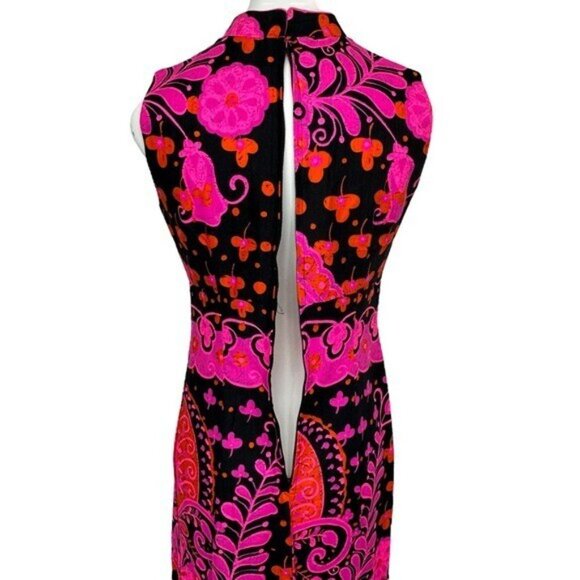 Miss Hawaii Kamehameha Maxi Dress 10 Mandarin Collar Tribal Print Vintage 60s - Picture 6 of 9